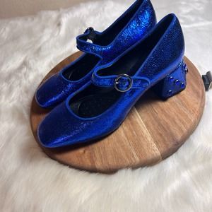 Geox Royal Blue Metallic Seyla Leather Pump Size 36 NWOB